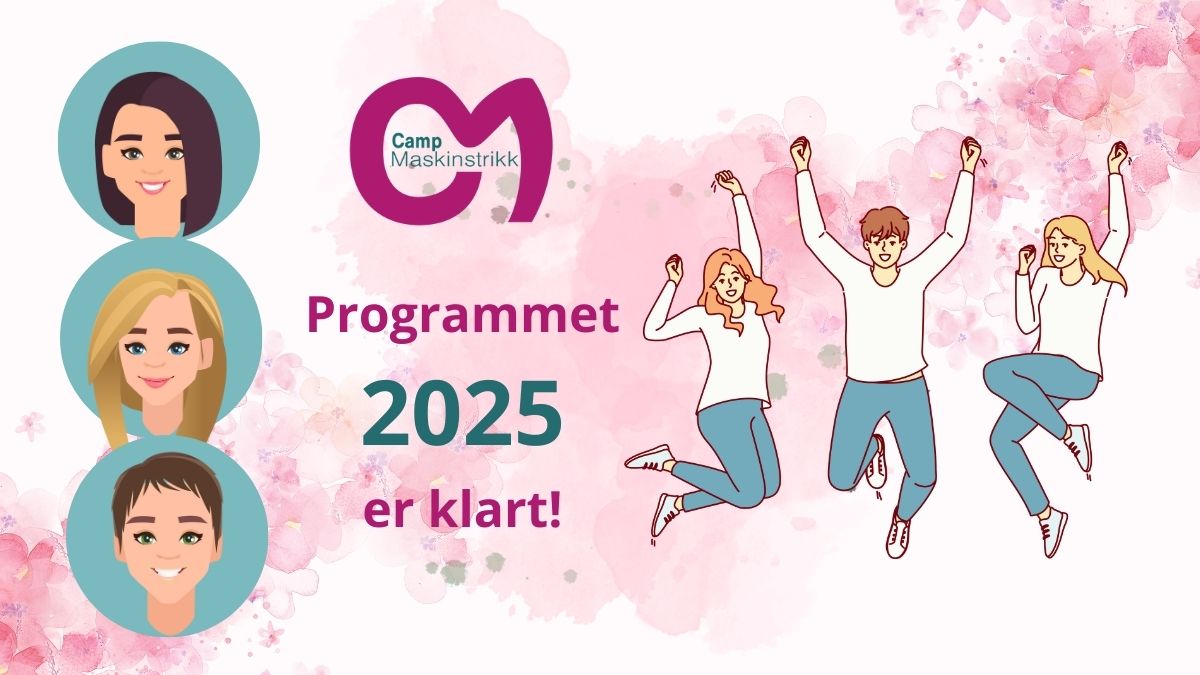 Plakat med avatar av de tre arrangørene og jublende damer for lansert program